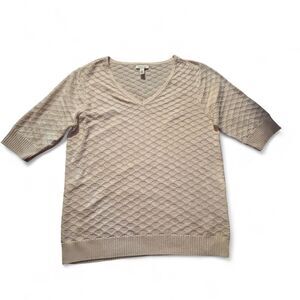 Ella-moss Women's Cream and White Honeycomb appearance 3/4 sleeve top